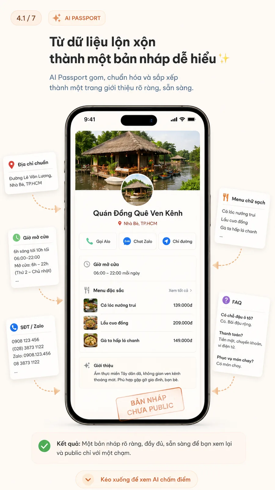 Màn 4.1: mockup bản nháp AI Passport sau khi dữ liệu được chuẩn hóa